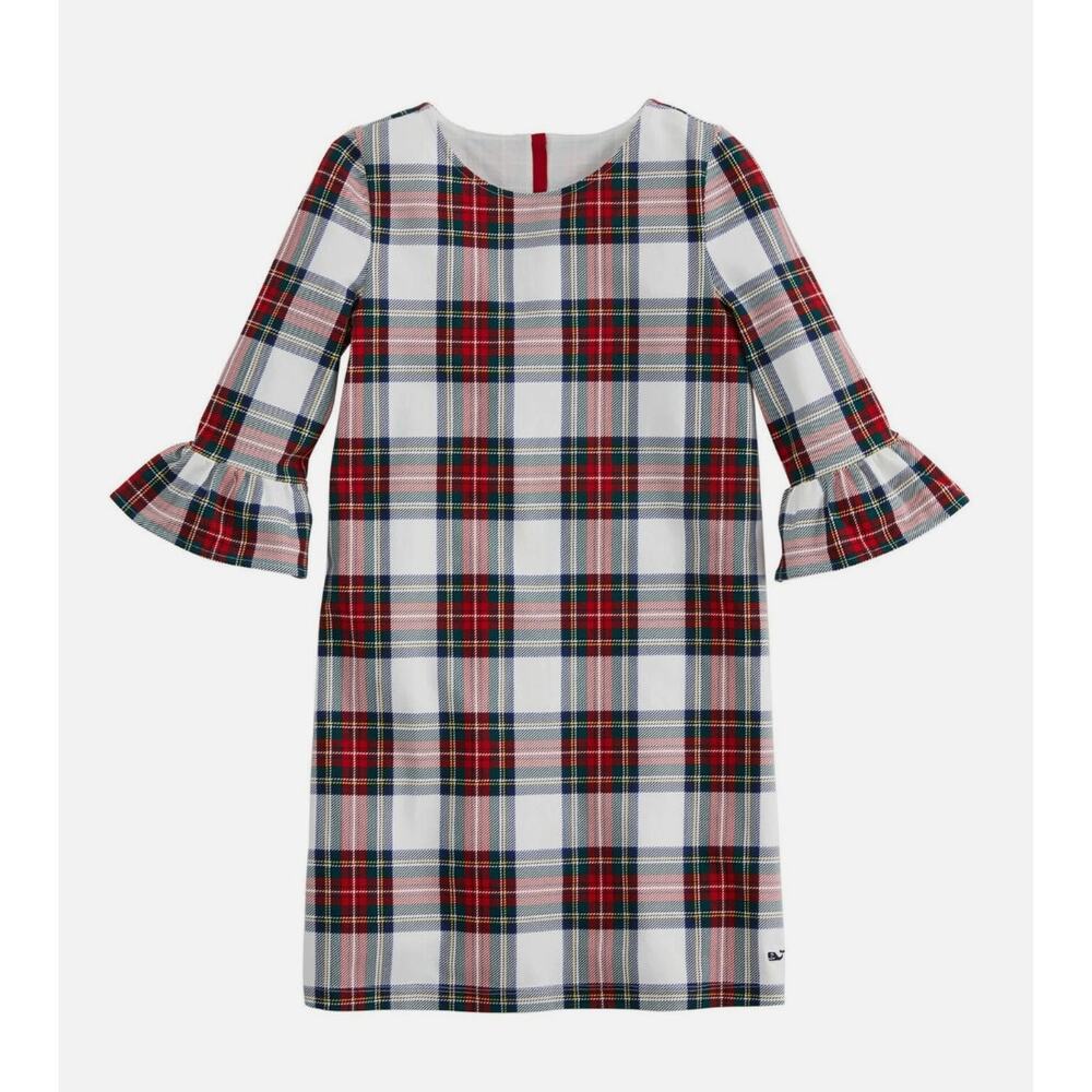 VINEYARD VINES Girl's Plaid Bell Sleeve Ruffle Holiday Christams Dress // S 7-8 - Picture 11 of 12